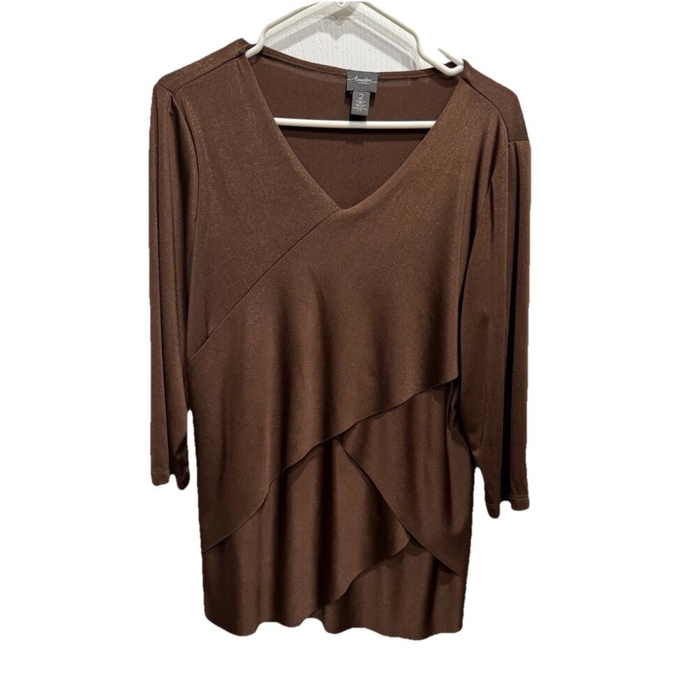 Chicos Travelers Sz 2 Large Women’s Top Bronze Copper Tiered Wrinkle Free Comfy